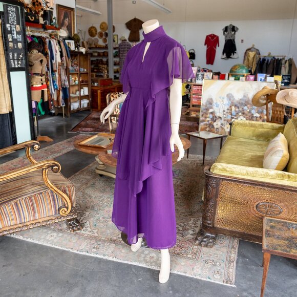 Vintage Late 60s/Early 70s Berkertex Purple Chiffon Dress — Made in England - Picture 6 of 13